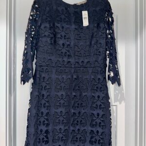 LOFT Dark Blue Lace Long Sleeve Dress